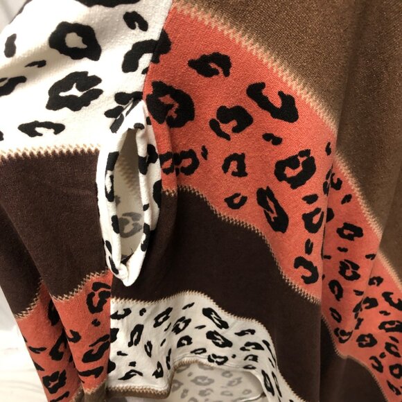 Oddy Leopard Block Brown Salmon Poncho One Size Animal Print Pullover Sweater - Picture 7 of 10